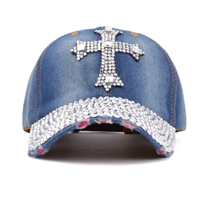 Новая бейсболка с кристаллами алмазные джинсы snapback бейсболка Мужская Женская Крестовая христианская шляпа Повседневная Выходная шляпа шапки Whosale - Цвет: 1