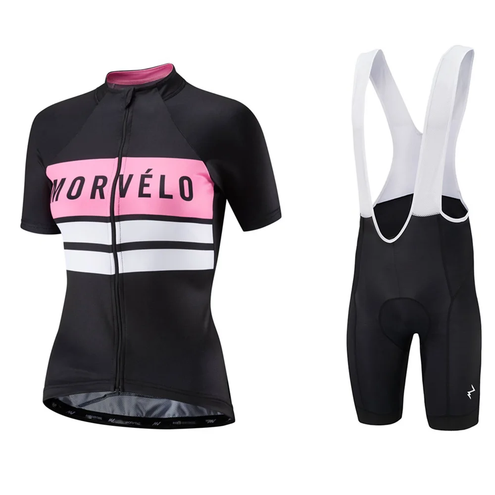 

Women Morvelo Summer Short Sleeve Strap Bib Shorts Set Cycling Jersey Pro Team Outdoor Mtb Road Bicycle Triathlon Clothes