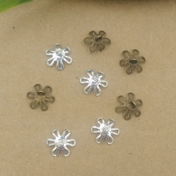 

100 PCS 10mm Metal Copper Flowers Pendant Connector Bail Cup Cap Bead Cap Antique Bronze Silver Color Charm For Jewelry Making