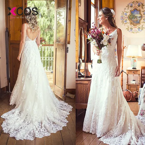 

XCOS Mermaid wedding dress Lace Appliques Vintage wedding gowns Plus size China Bridal Gown for wedding vestido de noiva 2018