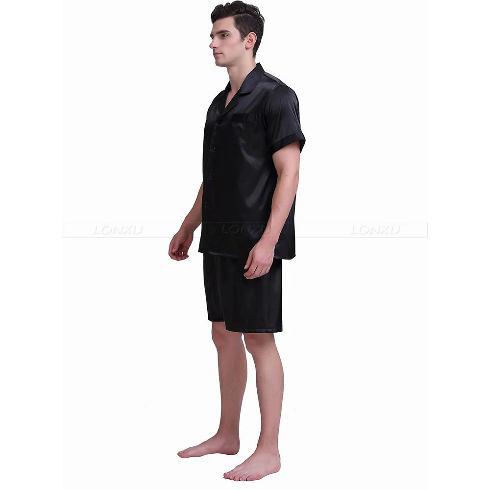 Mens Silk Satin Pajamas Pyjamas Short Set Sleepwear Set Loungewear U.S.S,M,L,XL,2XL,3XL,4XL Solid__Great Gifts