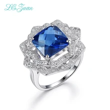 L & zuan 925 prata esterlina 5.35ct safira pedra preciosa azul pedra romântica praça anéis de luxo jóias finas para mulher R0059-W02