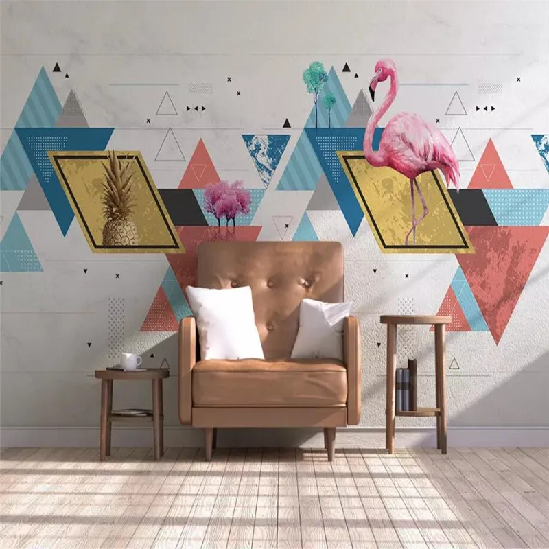 Custom 3d wallpaper mural personality geometric flamingo living room bedroom wall - high-grade waterproof material Custom 3d wallpaper mural personality geometric flamingo living room bedroom wall - high-grade waterproof material