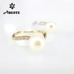 ANI 9 К желтый/белое золото Для женщин обручальное кольцо 8-9 мм натуральный белый пресной воды/Таити Черный жемчуг Обручение кольцо с