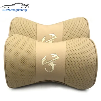 

Gzhengtong Universal Beige Car Styling Genuine Leather Abartth Scorption Logo Headrest Neck Cushion 2pcs/set for Fiat Abarth 500