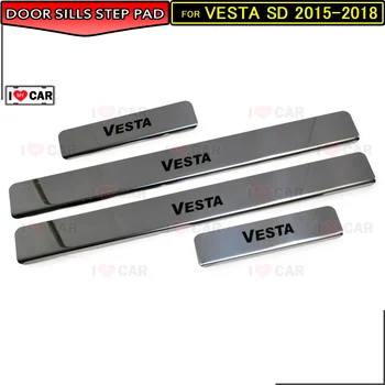 

Door sills for Lada Vesta 2015- Sedan scuff plate guard stainless black letters protector sticker car styling decoration