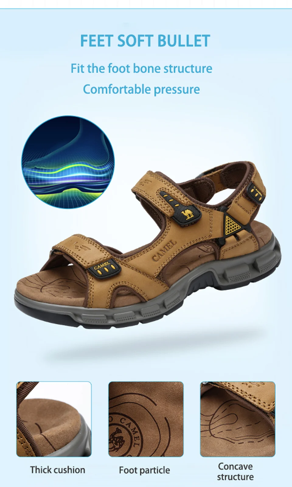 CAMEL/Новинка; мужские уличные сандалии из натуральной кожи; повседневные Нескользящие прочные водонепроницаемые пляжные рыболовные сандалии высокого качества