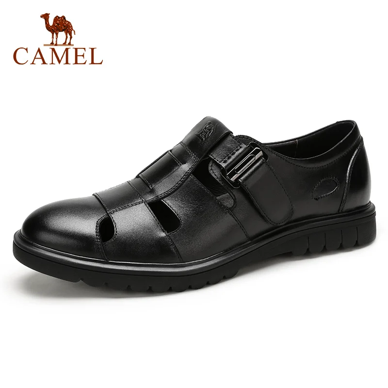 CAMEL Summer Retro Men Business Casual Sandals Genuine Leather Breathable Comfortable Fashion Men's Dad Shoes Velcro Men Shoes