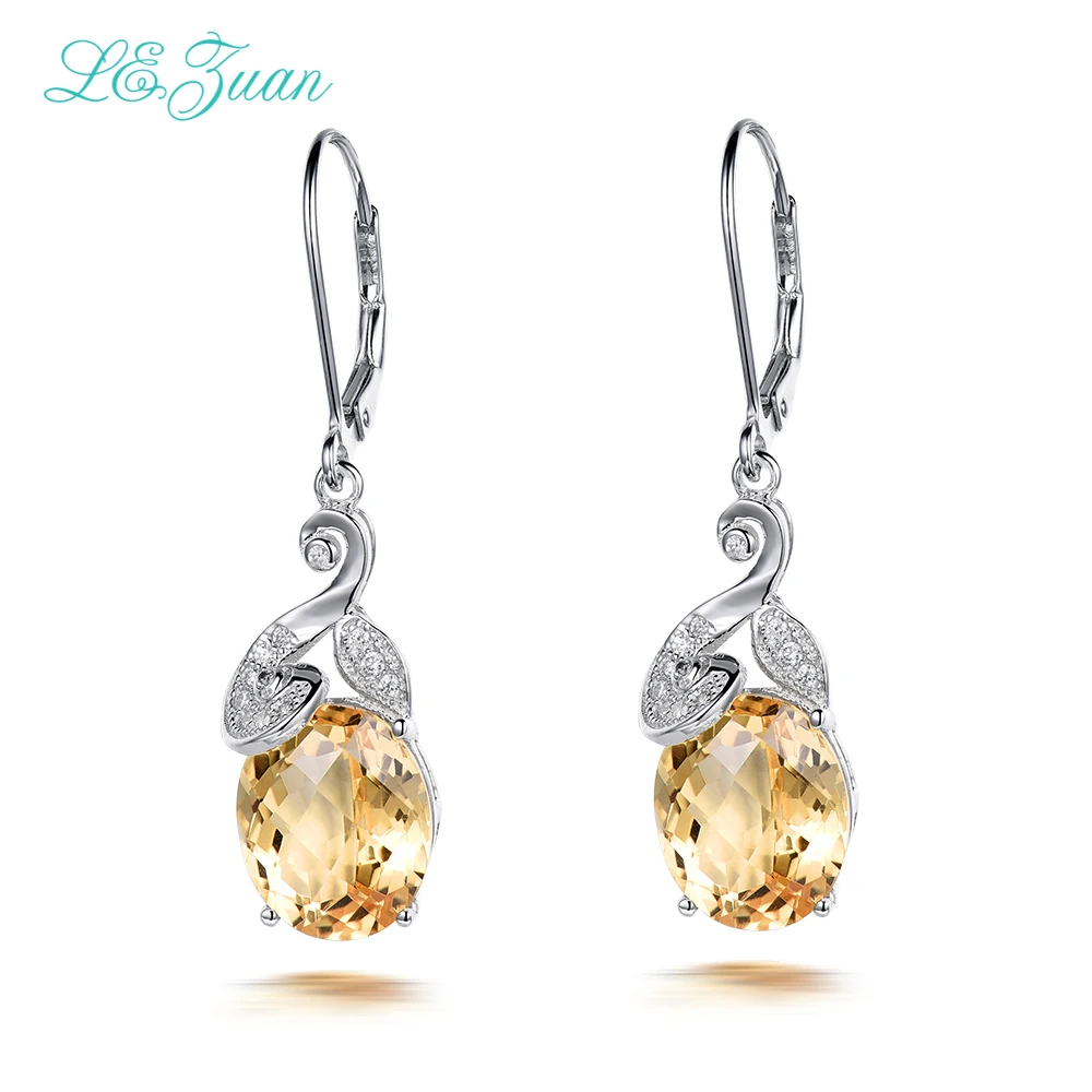 

L&zuan 9.18ct Natural Citrine Gemstone Oval Earring 925 Sterling Silver Trendy Drop Earrings For Women Fine Jewelry E0054-W05