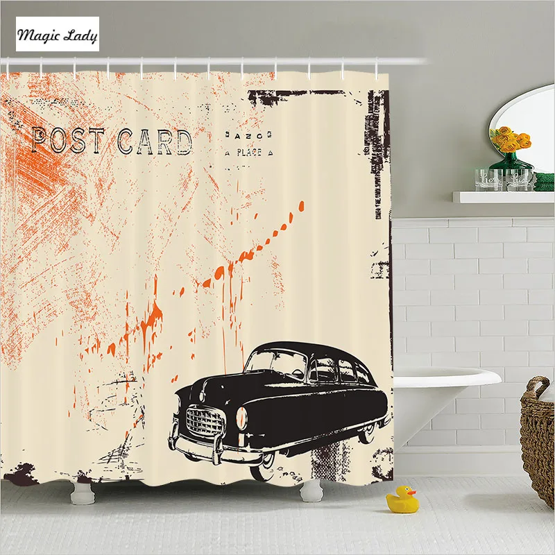 Shower Curtain Vintage Bathroom Accessories Classic Old Car Streets