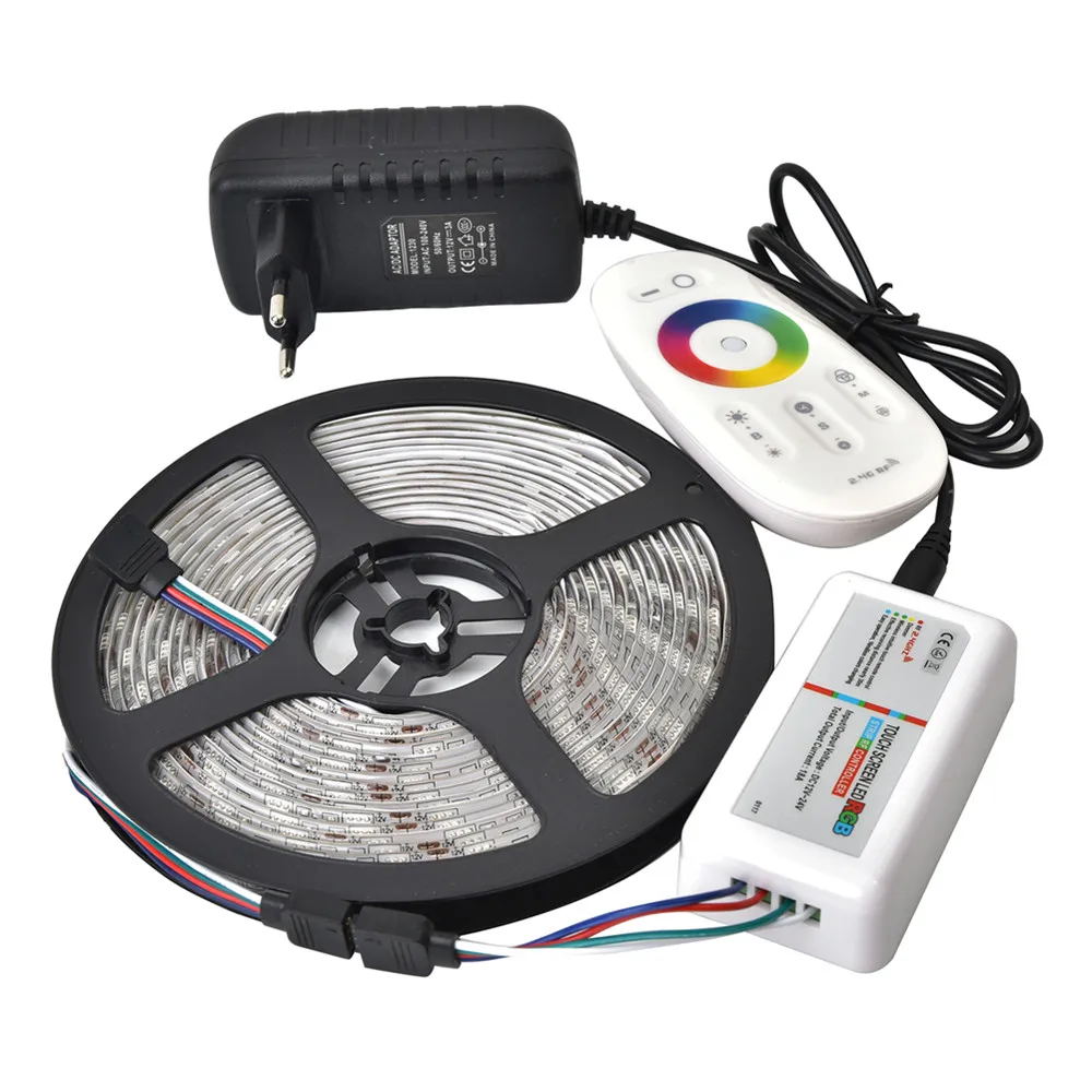 

FDIK LED Light Strip DC 12V 60 leds/m SMD 5050 Waterproof Flexible RGB Tape Ribbon String+2.4G LED Controller+12V 3A LED Power