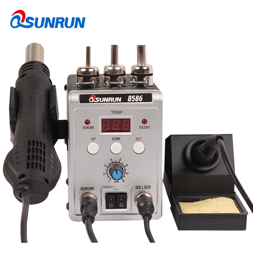 QSUNRUN 8586 Серебро 700 Вт 220 В 2in1 SMD Паяльная Станция Air Gun Припой С Бесплатный Подарок