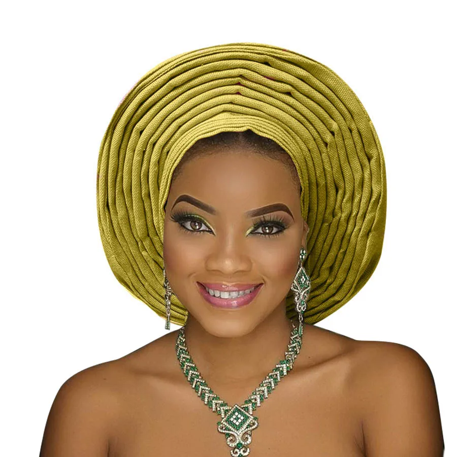 Традиционная африканская повязка aso OKE gele для женщин, африканская головная повязка в виде чалмы, уже завязанная - Цвет: gold