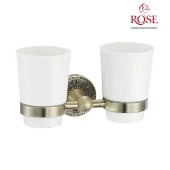 

ROSE Cup Holder double, brass holder with 2 ceramic стаканами, wall mounted cup holder bathroom,ceramic cups for toothbrushes and water,brass holder RG1022Q