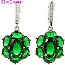 Colorful Tourmaline, Green Garnet, Tanzanite, Citrine, CZ Ladies Engagement 925 Gold Silver Earrings 40x17mm