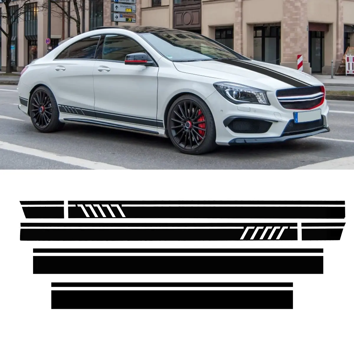 

Racing Door Roof Sport Side Stripes Skirt Decal Sticker for Mercedes Benz W117 C117 X117 CLA -AMG