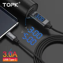 TOPK D-Line2 кабель usb type C, отображение напряжения и тока type-C кабель для быстрой зарядки и синхронизации данных USB-C для samsung Xiaomi huawei