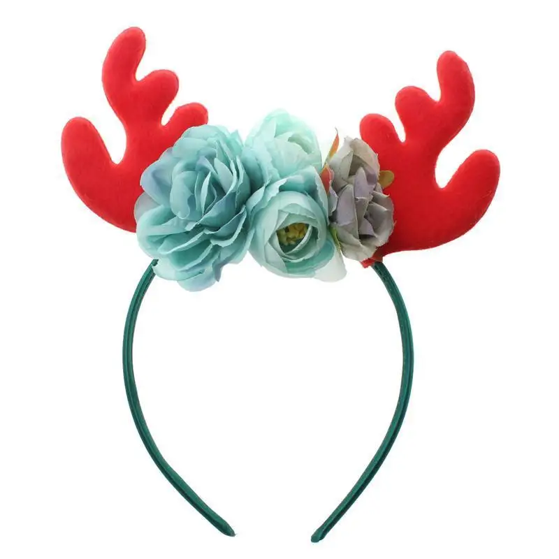 Funny Christmas Deer Antler Headband With Flowers Blossom Novelty Party Hair Band Headware for