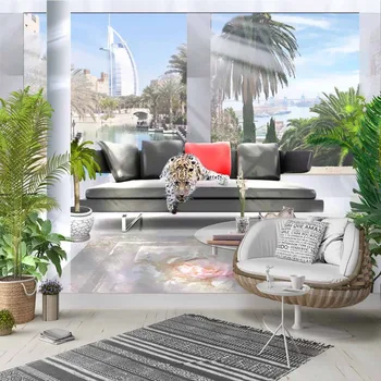 

Else Wild Leopard Sofa Tropical Home 3d Print Photo Cleanable Fabric Mural Home Decor living Room Bedroom Background Wallpaper
