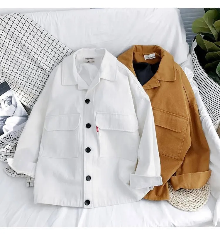 Obrix Female Autumn Spring Loose Casual Style Jacket Square Collar V-Neck Full Sleeve Buttons Pockets Streetwear Jacket