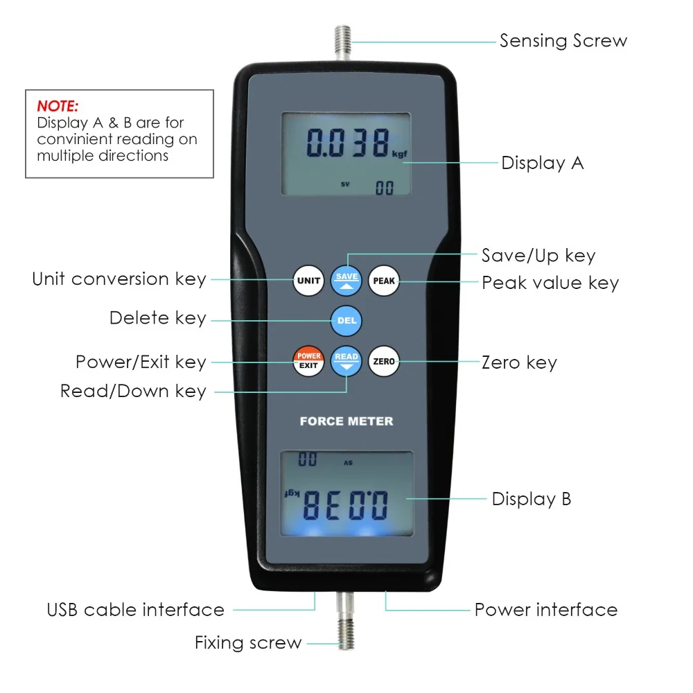 Измеритель силы цифровой измеритель тягомер и тест толчка Newtonmeter Newton N /kg /lb /g для