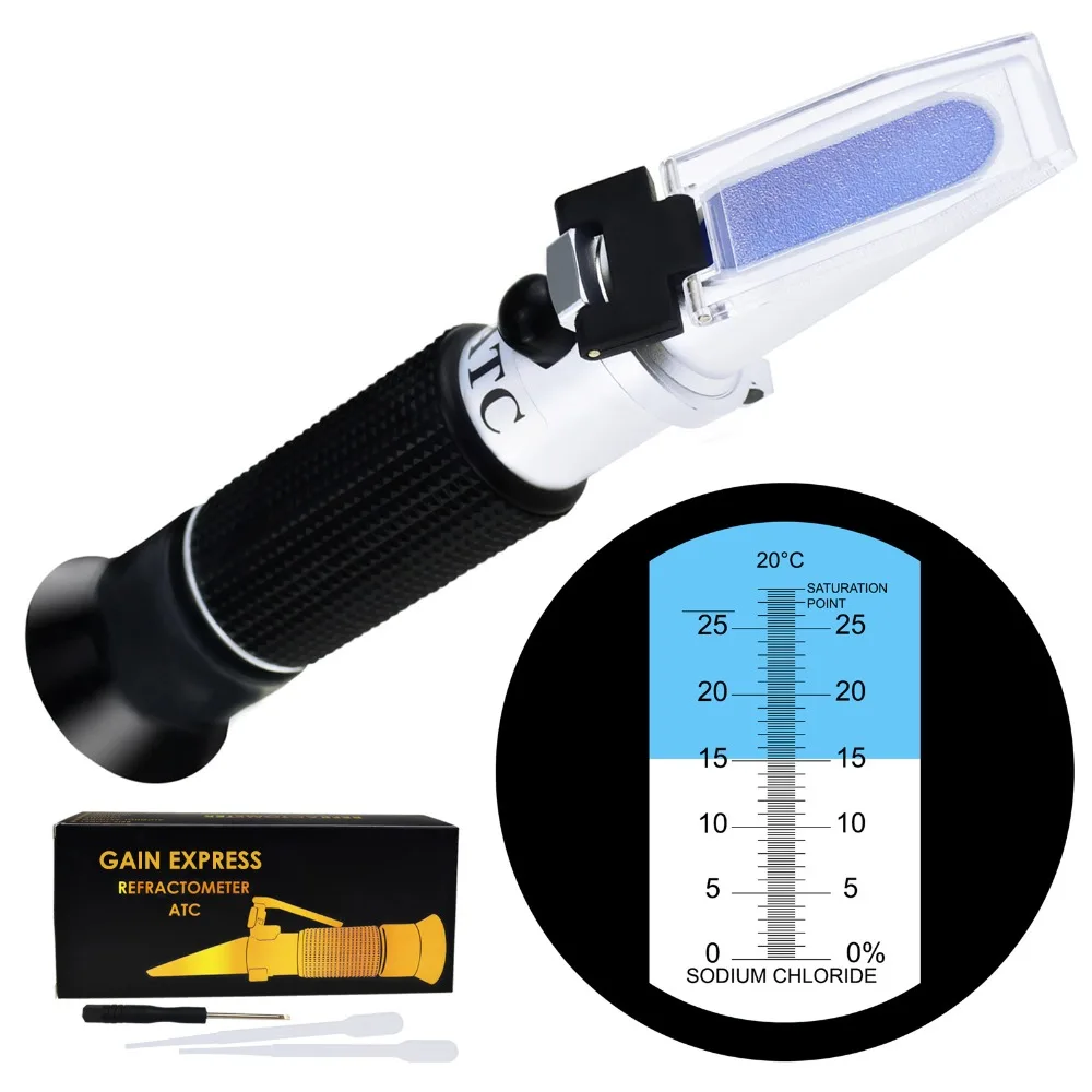

Salinity Refractometer 0-28% ATC, Sodium Chloride (NaCl) Salt Level Meter Tester, Test Kit for Sea Water Brine Seawater