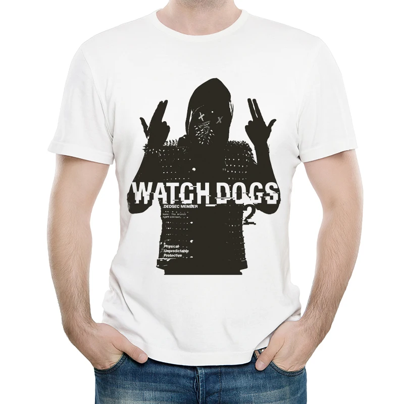 

Watch Dogs T Shirt White Color Mens Fashion Short Sleeve Game Watch Dogs Logo T-shirt Tops Tees tshirt Casual T-shirt