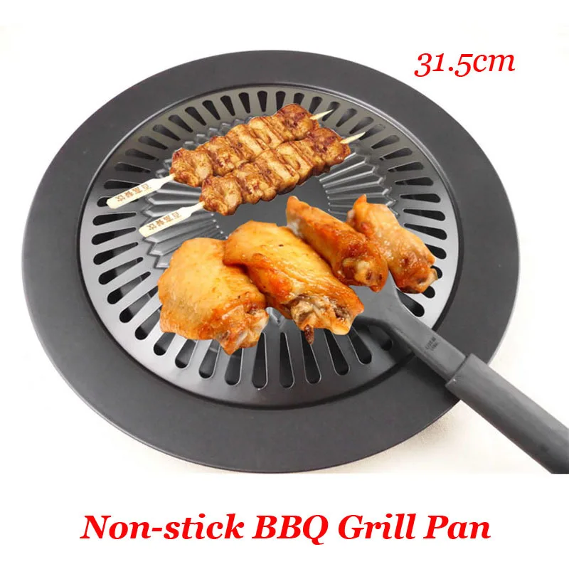 

New Cooking Tools BBQ Frying Roasting Pans Non-stick Gas Grill Pan Refined Iron Black Barbecue Outdoor Saucepan