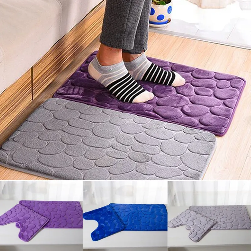 2pcs/set PVC Mesh Thicken Blended Floor Bath Mats Set Non Slip Bathroom