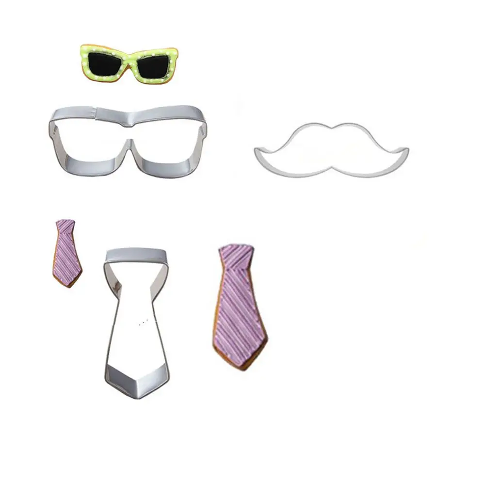

3pcs/set Mustache Tie Sunglasses Frame Metal Cookie Cutters Bakeware Cake Decorating Biscuit Stamp Kitchen Baking Accessories