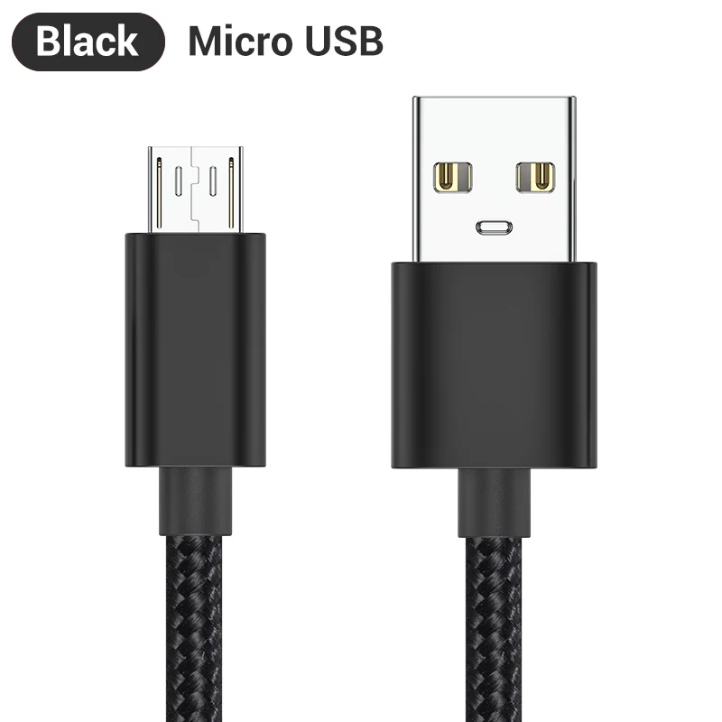 TOPK Micro USB кабель 2.4A нейлон Быстрая зарядка USB зарядка кабель для передачи данных для Android samsung Xiaomi Microusb зарядное устройство Шнур для телефона - Цвет: Черный