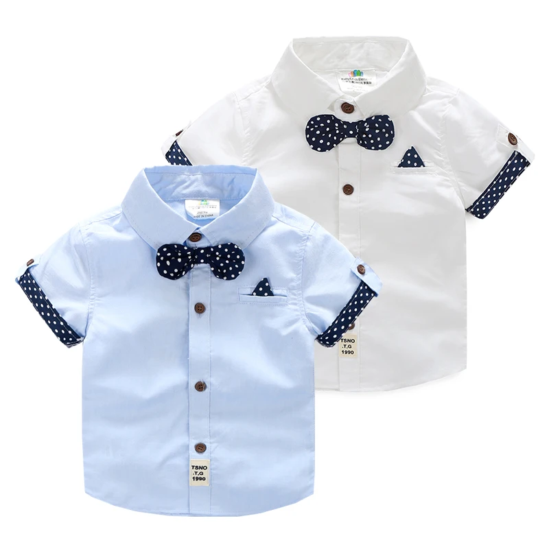 

2021 Summer Children'S Birthday Party Clothing Cotton Short Sleeve Polka Dot Patchwork Child Kids Handsome Boy Bow Tie Shirt