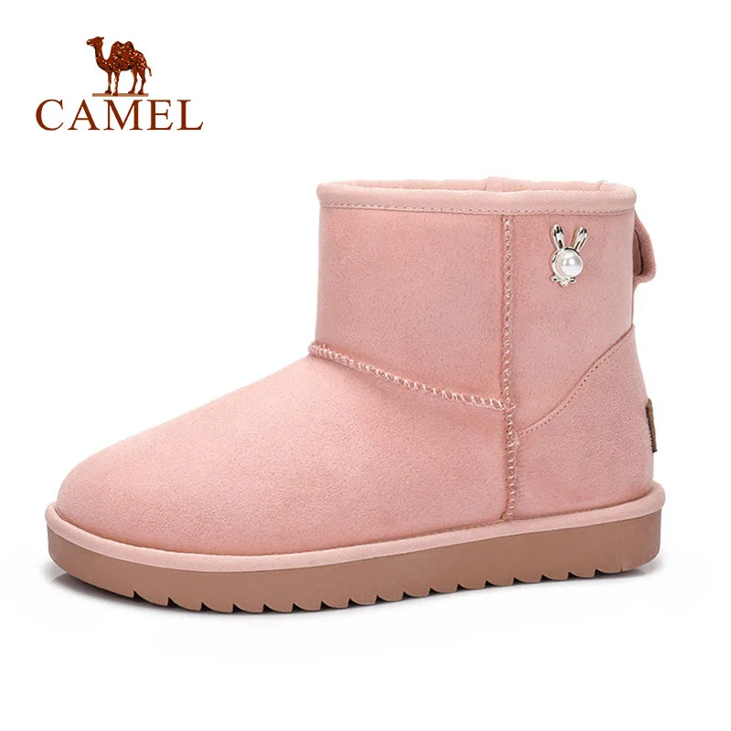 

CAMEL Winter Women Warm Flock Fur Ankle Short Boots Women Casual Wild Low Flat Snow Boots For Ladies Comfort Winter Shoes Female