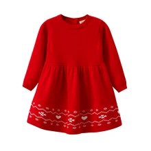 Зимнее вязаное платье-свитер с длинными рукавами для маленьких девочек рождественские платья для маленьких девочек Красное вязаное платье для малышей