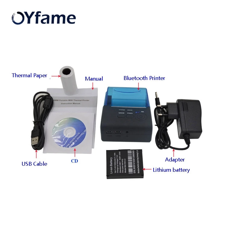 Мини принтер OYfame для чеков и этикеток термопринтер с bluetooth портативный аппарат