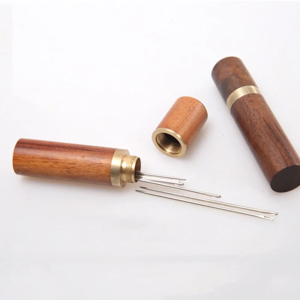 1PCS Leather Craft Sewing Needles Case Wood Box Embroidery Knitting