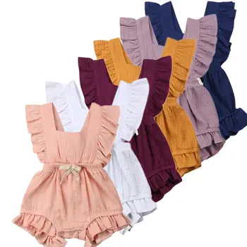 

Summer Newborn Baby Girls Bodysuits Ruffle Solid Color Strap Backless Toddler Kids Jumpsuits Outfits Infant Beach Sunsuit