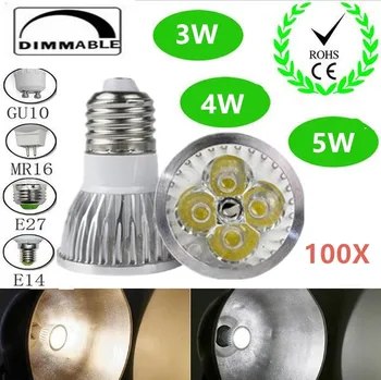 

Free shipping 100pcs High Power LED Lamp Dimmable CREE AC85-265V GU10 E27 E14 B22 MR16 3W 4W 5W GU 10 LED Bulb Light Spotlight