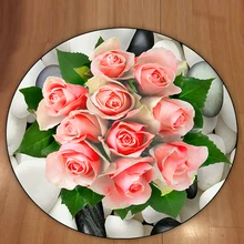 Else, белые, красные цветы, розы, Цветочный зеленый лист, 3d Рисунок, принт, противоскользящие, сзади, круглые ковры, для гостиной, ванной комнаты