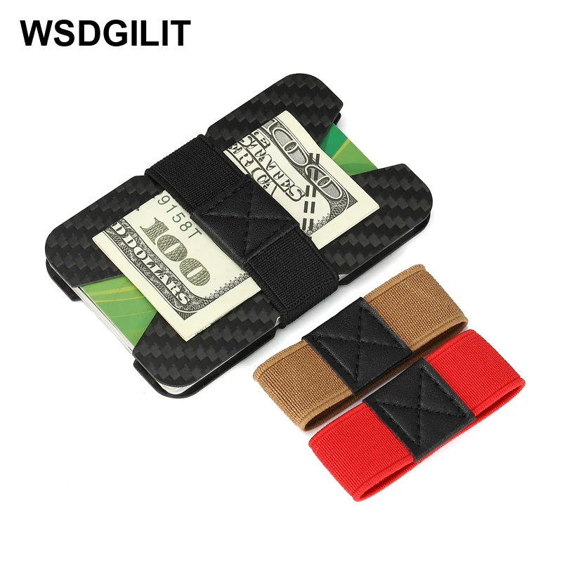 

Carbon Fiber Credit Card Holder RFID Blocking Slim Wallets Elastic Band Cash Clip Minimalist Wallet Men ID Cardholder