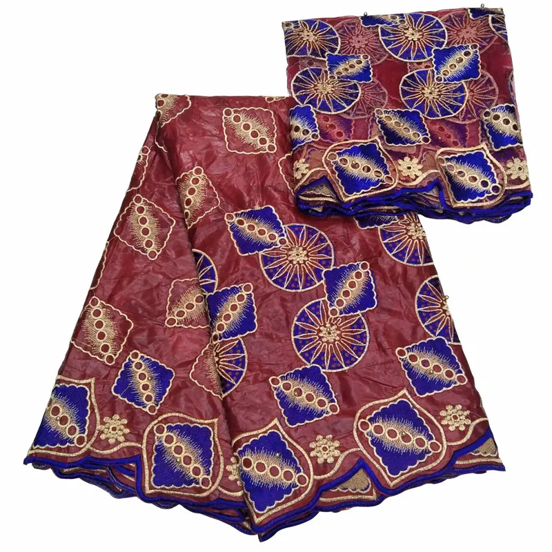 

Royal Blue/Gold/Wine Latest African Cotton Lace High Quality Beaded Embroidery Design Nigerian Bazin Riche Getzner L61-1