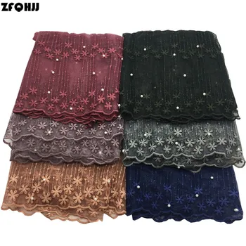 

ZFQHJJ 10pcs/lot Women Cotton Lace Patchwork Scarf Floral Silk Pearls Decor Shawls Head Wraps for Muslim Party Wedding Hijabs