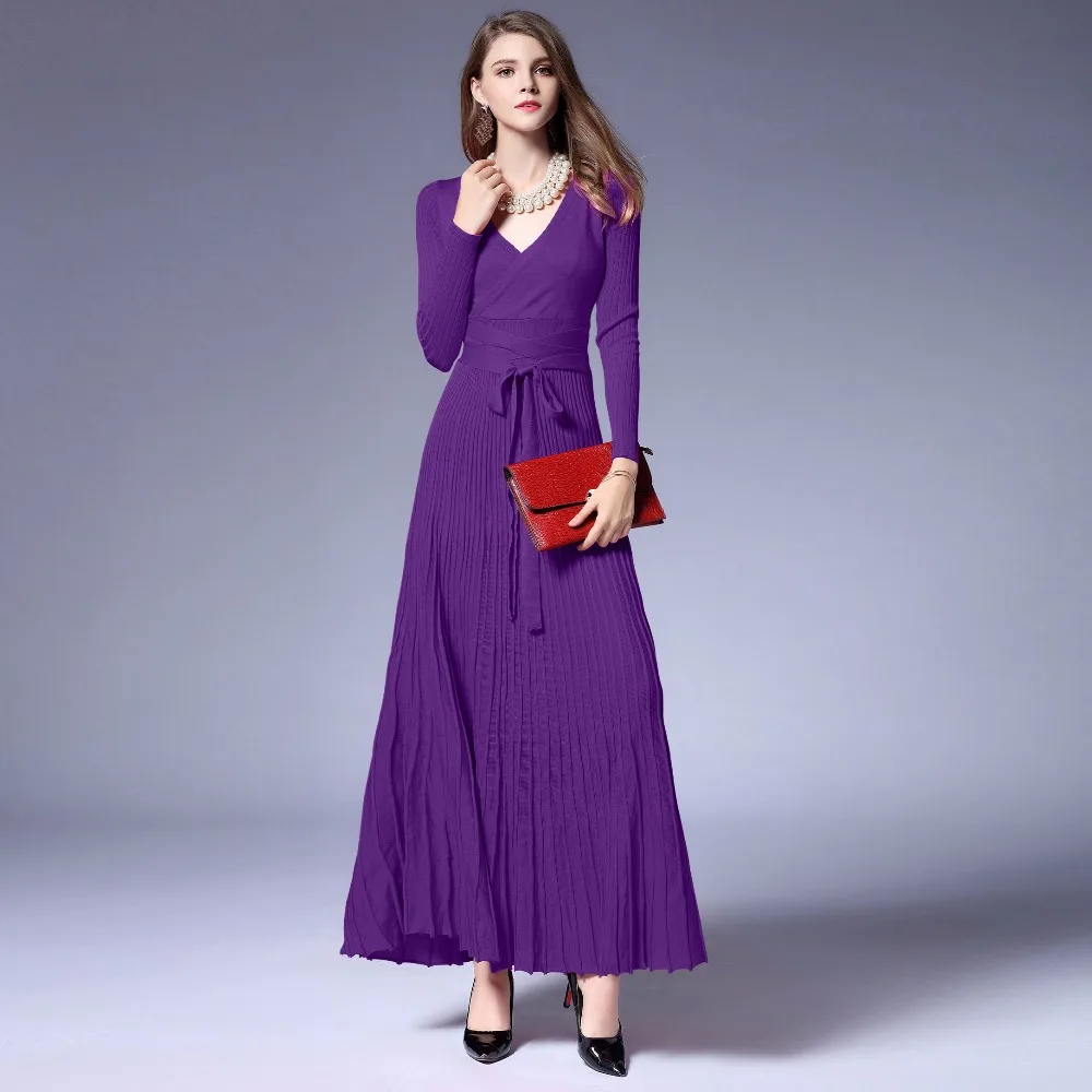 2017 European and American style, waist thin, long swing, Pleated Dress