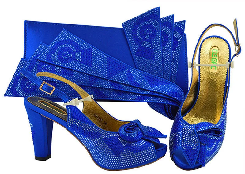 

4 inches african wedding party aso ebi italian shoes and bag in royal blue fashion shoes and bag matchign set women SB8259-8