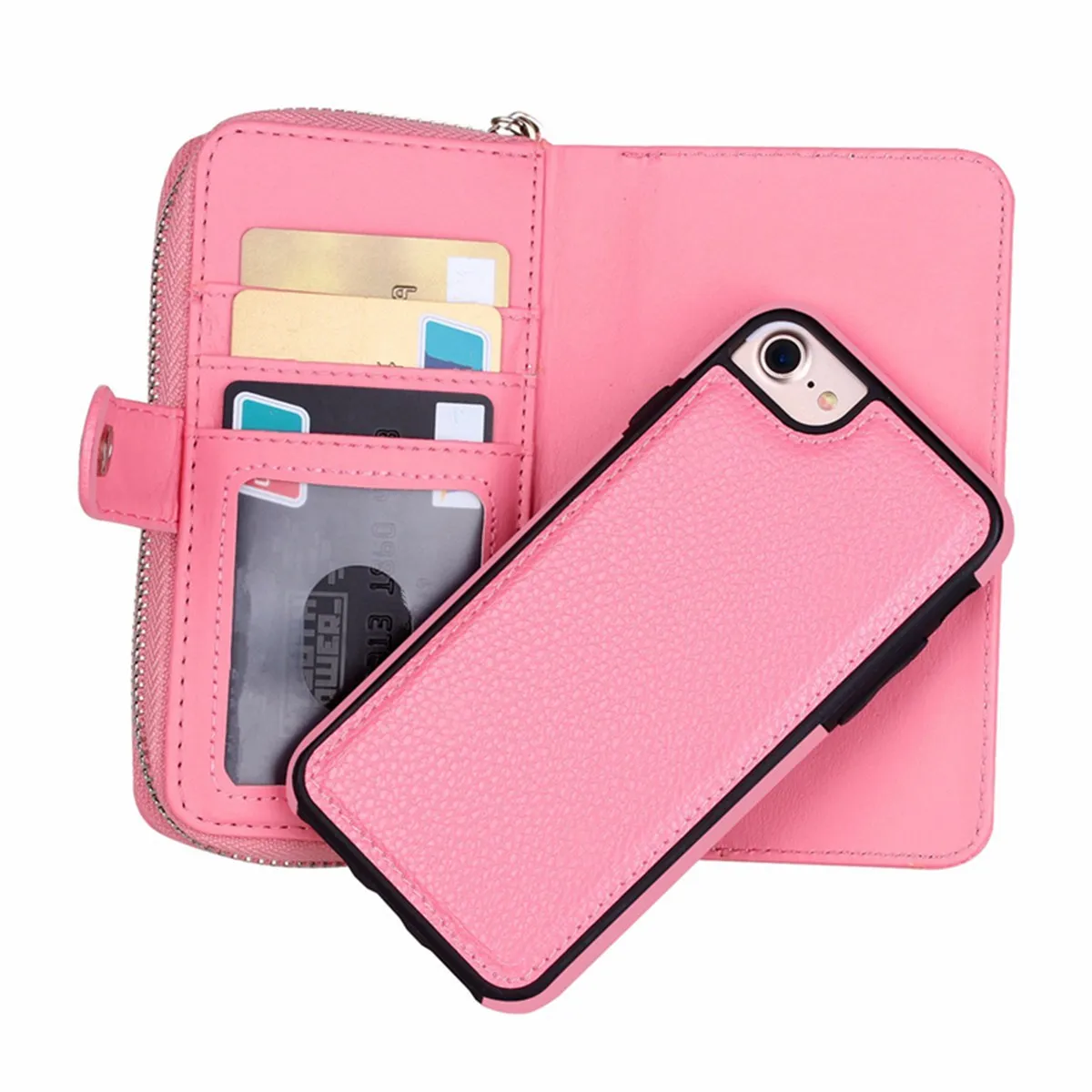 

Kicute Pink Flip Phone Case Cover Card Holder Pouch Leather Wallet for iPhone 7 Multifunctional Card Holder for Women Gift