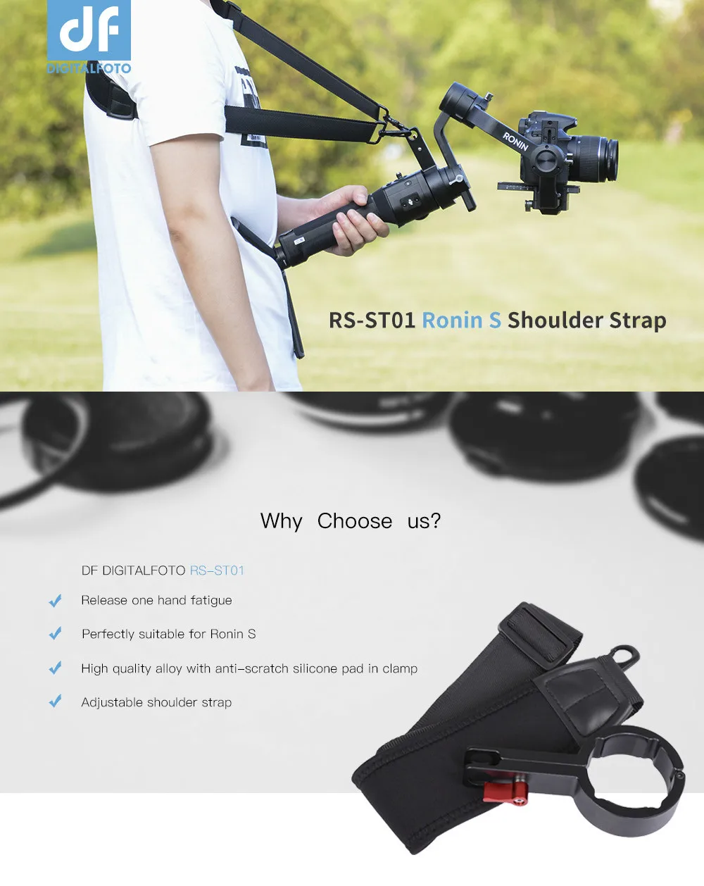 ЦФ цифровой фотосъемки подходит RS-ST01 DJI Ronin S аксессуар Gimbal аксессуары 3-осевой и портативный монопод с шарнирным замком Стабилизатор Ручной выпуск плечевой ремень