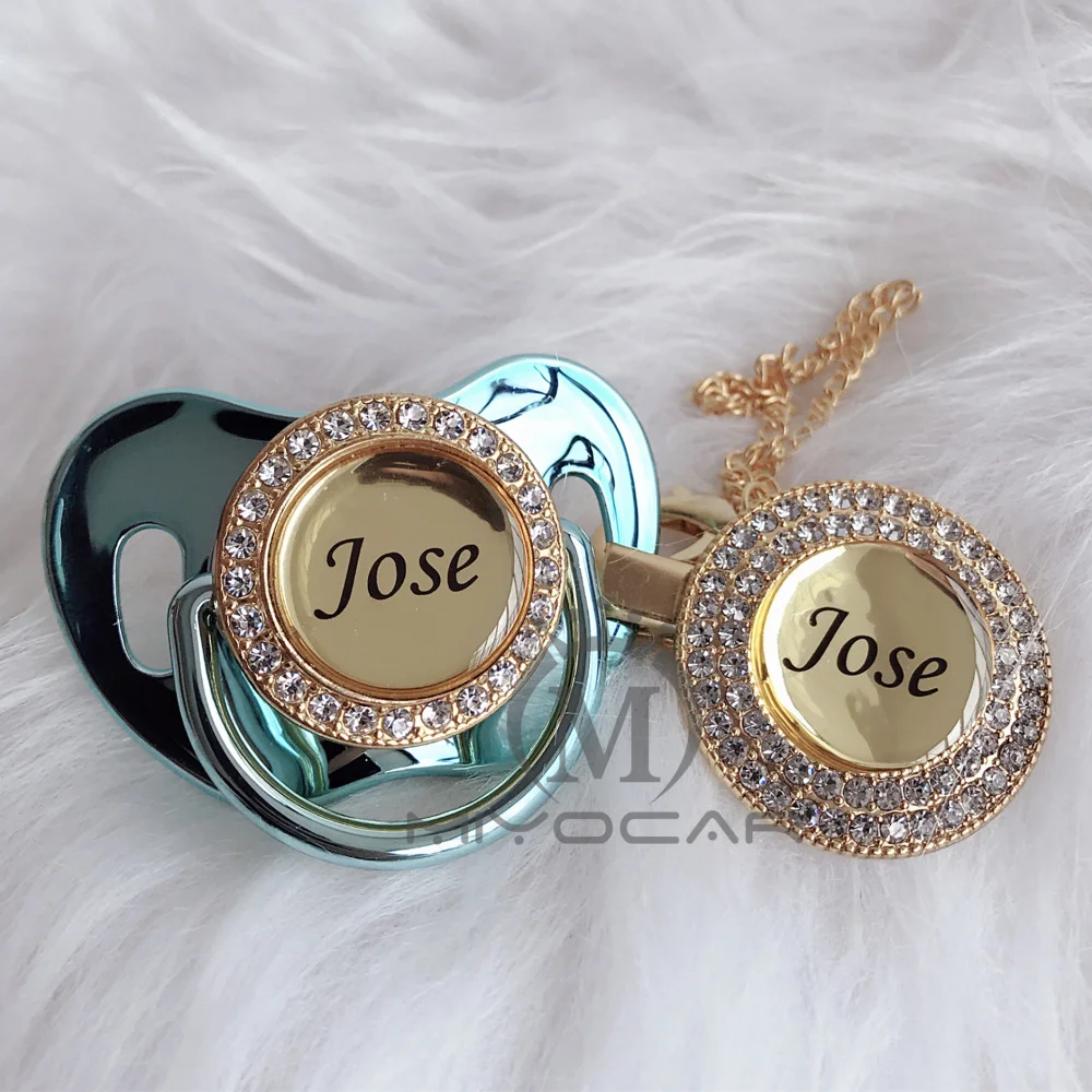 

MIYOCAR Personalized any name 11 colos blue gold bling pacifier and pacifier clip BPA free dummy bling unique design P10