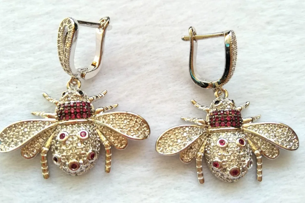 

Top Quality CZ Micro Pave Eearrings 32x36mm Bee Pendant Gunmetal,silver,rose gold ,gold jewelry ring 2pcs