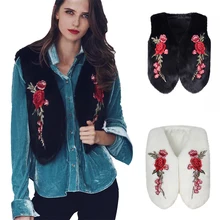 Lady Faux Fur Vest Flower Embroidered Soft Winter Sleeveless Coat Jacket Outwear