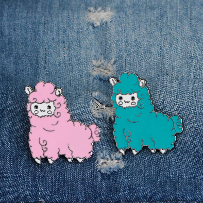 

Women&Men 2018 New Clothing Cartoon Cute Little Sheep Alpaca Meng Meng Dripping oil Brooch Pin Of High Quality Gift